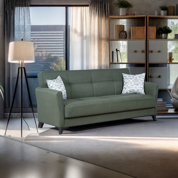 ספה תלת מושבית נפתחת למיטה רחבה עם ארגז מצעים דגם לינדה-ירוק אפור או חום לבחירה